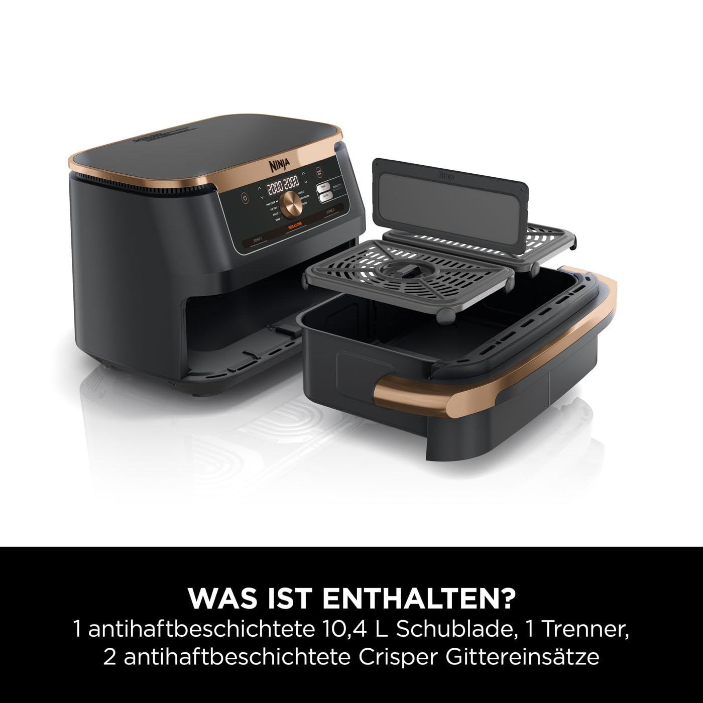 Ninja Foodi FlexDrawer Dual Zone Heißluftfritteuse, 10,4L, 7-in-1, Schwarz/Kupfer