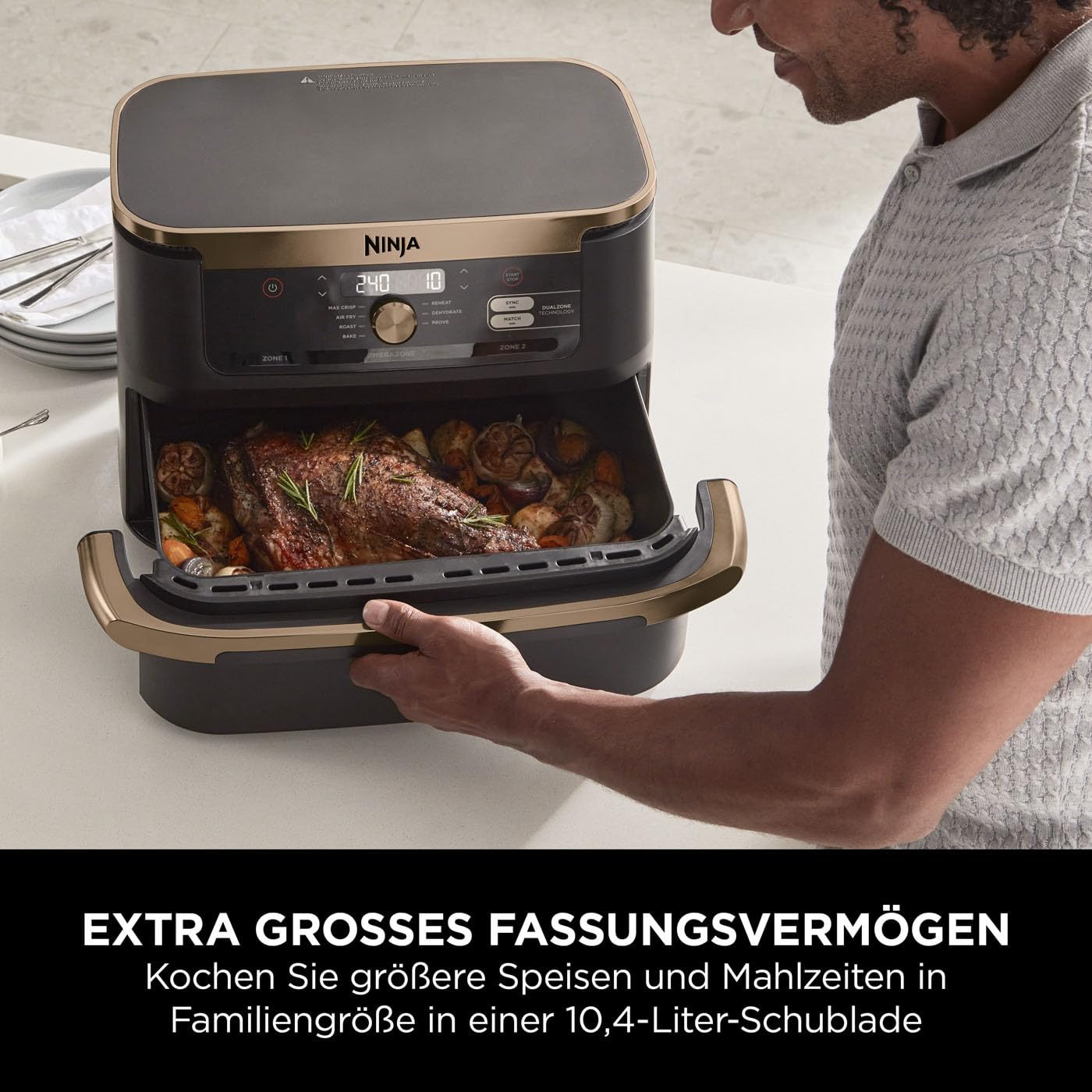 Ninja Foodi FlexDrawer Dual Zone Heißluftfritteuse, 10,4L, 7-in-1, Schwarz/Kupfer
